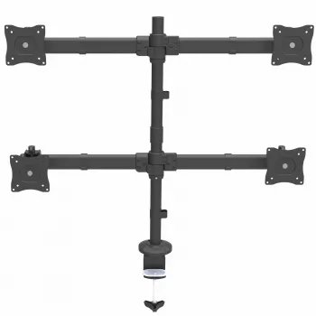 StarTech.com Braço de monitor quádruplo para montagem em secretária – suporte VESA ergonómico para 4 monitores 2x2 até 27 polegadas – montagem em mastro articulada e com altura ajustável – função de inclinação/rotação/orientação para ecrã LCD/LED – fixação por grampo/passagem de cabos na secretária
