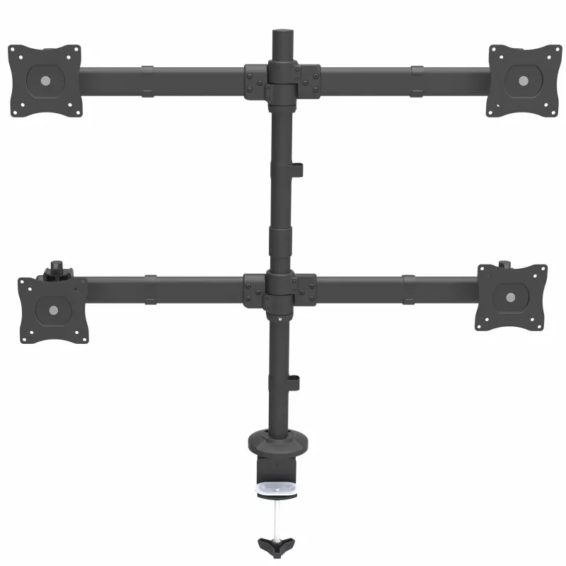 StarTech.com Braço de monitor quádruplo para montagem em secretária – suporte VESA ergonómico para 4 monitores 2x2 até 27 polegadas – montagem em mastro articulada e com altura ajustável – função de inclinação/rotação/orientação para ecrã LCD/LED – fixação por grampo/passagem de cabos na secretária