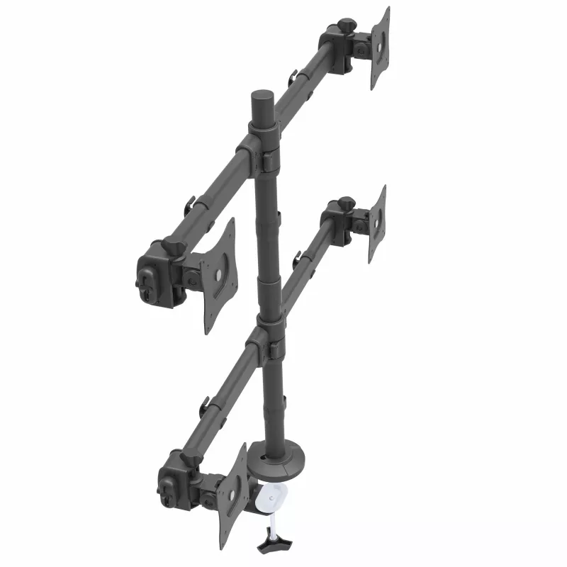 StarTech.com Braço de monitor quádruplo para montagem em secretária – suporte VESA ergonómico para 4 monitores 2x2 até 27 polegadas – montagem em mastro articulada e com altura ajustável – função de inclinação/rotação/orientação para ecrã LCD/LED – fixação por grampo/passagem de cabos na secretária
