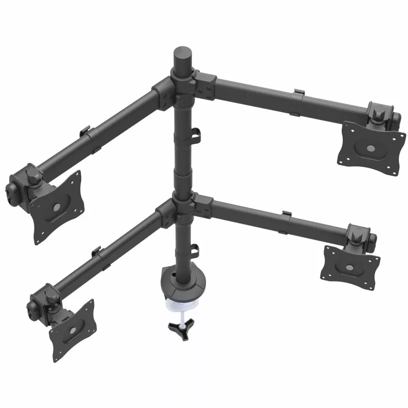 StarTech.com Braço de monitor quádruplo para montagem em secretária – suporte VESA ergonómico para 4 monitores 2x2 até 27 polegadas – montagem em mastro articulada e com altura ajustável – função de inclinação/rotação/orientação para ecrã LCD/LED – fixação por grampo/passagem de cabos na secretária