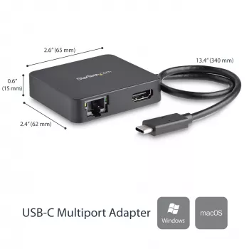 Adaptador multiporta USB-C StarTech.com – mini dock USB-C portátil com vídeo 4K-HDMI – Gigabit Ethernet, hub USB 3.0 (1x USB-A, 1x USB-C) – adaptador multiporta USB Type-C – compatível com Thunderbolt 3