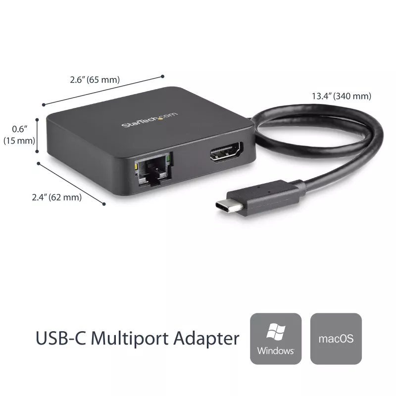 Adaptador multiporta USB-C StarTech.com – mini dock USB-C portátil com vídeo 4K-HDMI – Gigabit Ethernet, hub USB 3.0 (1x USB-A, 1x USB-C) – adaptador multiporta USB Type-C – compatível com Thunderbolt 3