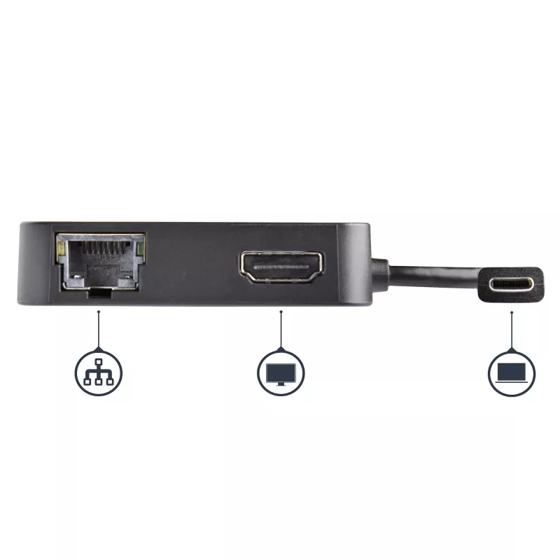 Adaptador multiporta USB-C StarTech.com – mini dock USB-C portátil com vídeo 4K-HDMI – Gigabit Ethernet, hub USB 3.0 (1x USB-A, 1x USB-C) – adaptador multiporta USB Type-C – compatível com Thunderbolt 3