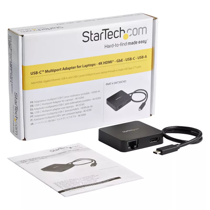 Adaptador multiporta USB-C StarTech.com – mini dock USB-C portátil com vídeo 4K-HDMI – Gigabit Ethernet, hub USB 3.0 (1x USB-A, 1x USB-C) – adaptador multiporta USB Type-C – compatível com Thunderbolt 3