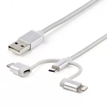 Cabo de carregamento múltiplo USB StarTech.com de 1 m – USB para Micro-USB ou USB-C ou Lightning para iPhone/iPad/iPod/Android – certificado Apple MFi – carregador USB 3 em 1 – entrançado