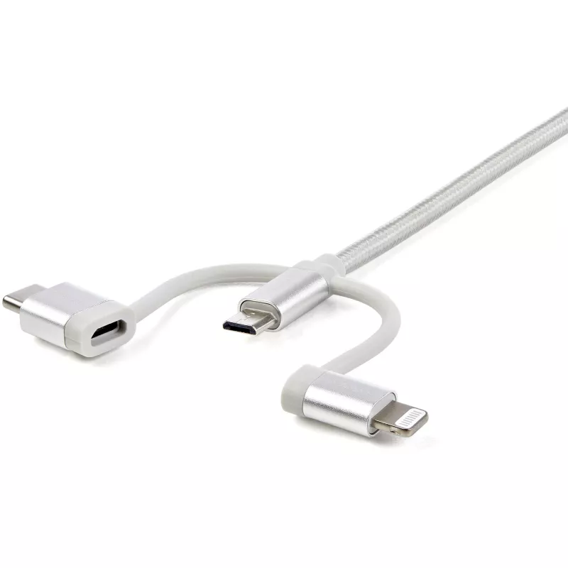 Cabo de carregamento múltiplo USB StarTech.com de 1 m – USB para Micro-USB ou USB-C ou Lightning para iPhone/iPad/iPod/Android – certificado Apple MFi – carregador USB 3 em 1 – entrançado
