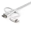 Cabo de carregamento múltiplo USB StarTech.com de 1 m – USB para Micro-USB ou USB-C ou Lightning para iPhone/iPad/iPod/Android – certificado Apple MFi – carregador USB 3 em 1 – entrançado