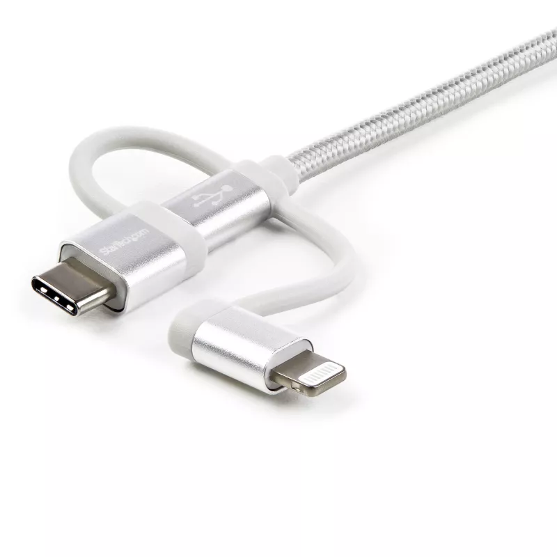 Cabo de carregamento múltiplo USB StarTech.com de 1 m – USB para Micro-USB ou USB-C ou Lightning para iPhone/iPad/iPod/Android – certificado Apple MFi – carregador USB 3 em 1 – entrançado