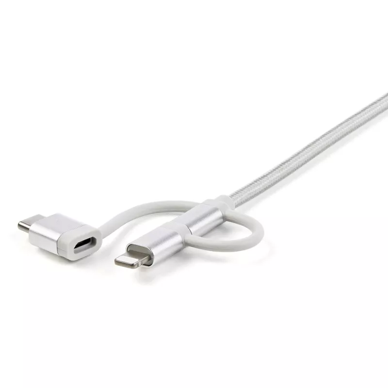 Cabo de carregamento múltiplo USB StarTech.com de 1 m – USB para Micro-USB ou USB-C ou Lightning para iPhone/iPad/iPod/Android – certificado Apple MFi – carregador USB 3 em 1 – entrançado