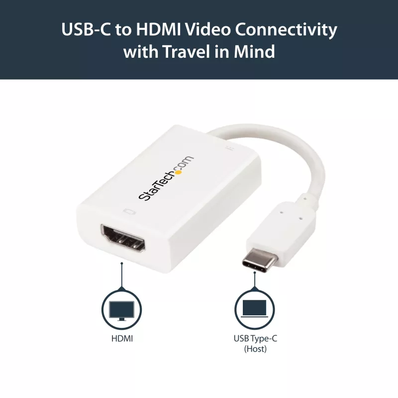 Adaptador USB-C para HDMI 2.0 StarTech.com com Power Delivery – 4K 60Hz conversor de vídeo USB Type-C para HDMI – porta de carregamento pass-through 60W PD – compatível com Thunderbolt 3 – Branco