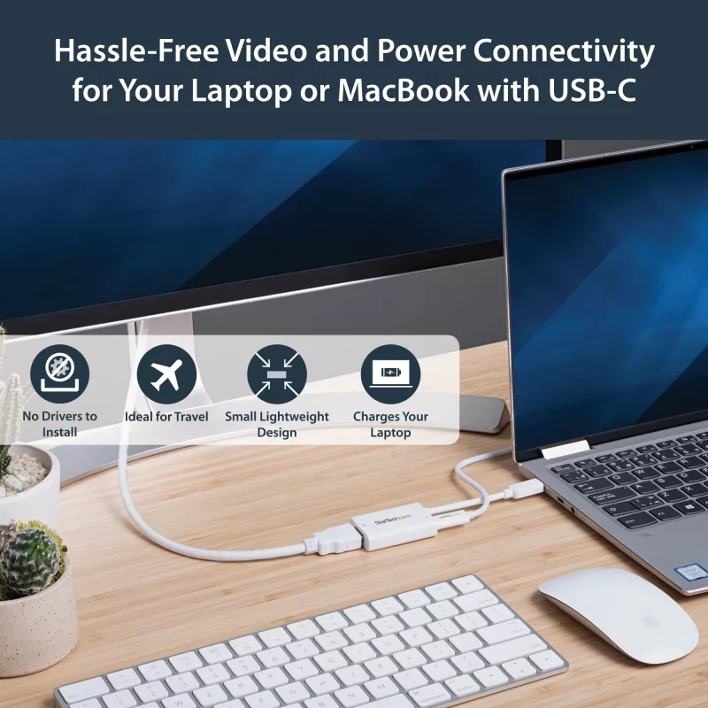 Adaptador USB-C para HDMI 2.0 StarTech.com com Power Delivery – 4K 60Hz conversor de vídeo USB Type-C para HDMI – porta de carregamento pass-through 60W PD – compatível com Thunderbolt 3 – Branco