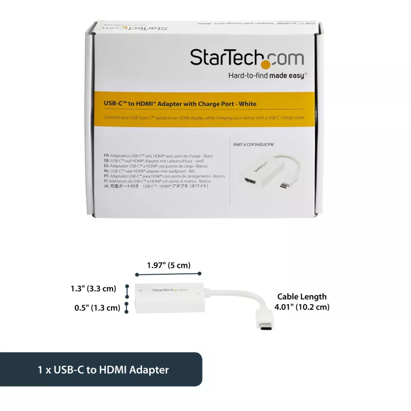 Adaptador USB-C para HDMI 2.0 StarTech.com com Power Delivery – 4K 60Hz conversor de vídeo USB Type-C para HDMI – porta de carregamento pass-through 60W PD – compatível com Thunderbolt 3 – Branco