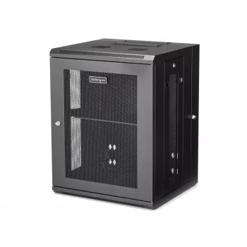 Armário de rede de montagem na parede 4 postes 15U StarTech.com com prateleira 1U, armário de servidor de montagem na parede rebatível 19 polegadas para equipamentos de dados/AV/eletrónica/computadores, caixa de rack ventilada flexível