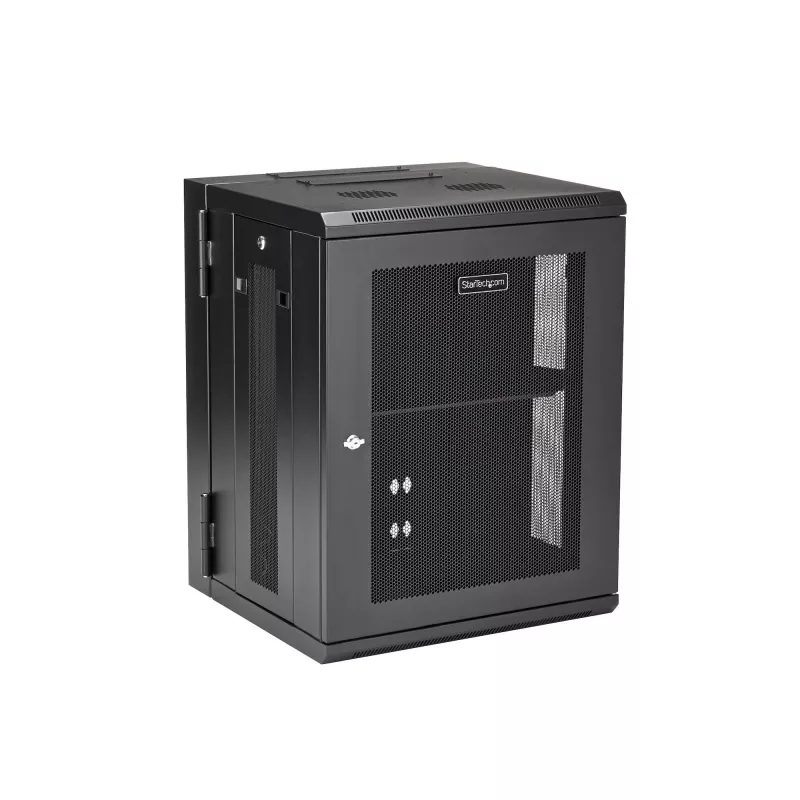 Armário de rede de montagem na parede 4 postes 15U StarTech.com com prateleira 1U, armário de servidor de montagem na parede rebatível 19 polegadas para equipamentos de dados/AV/eletrónica/computadores, caixa de rack ventilada flexível