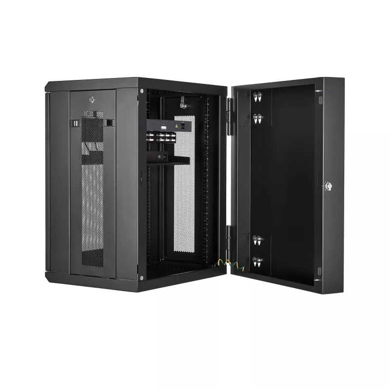 Armário de rede de montagem na parede 4 postes 15U StarTech.com com prateleira 1U, armário de servidor de montagem na parede rebatível 19 polegadas para equipamentos de dados/AV/eletrónica/computadores, caixa de rack ventilada flexível