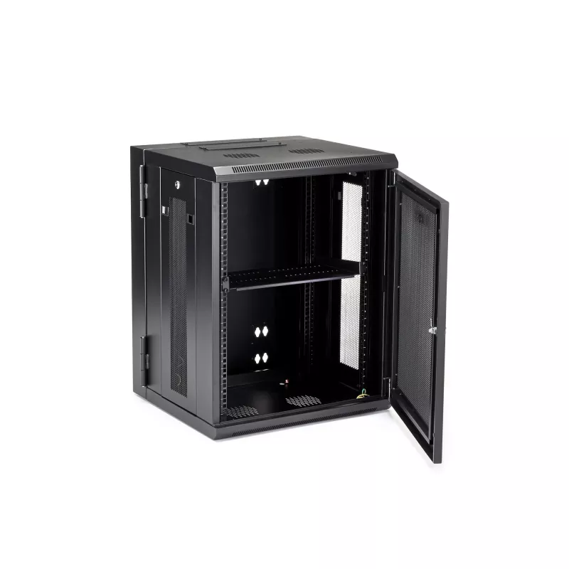 Armário de rede de montagem na parede 4 postes 15U StarTech.com com prateleira 1U, armário de servidor de montagem na parede rebatível 19 polegadas para equipamentos de dados/AV/eletrónica/computadores, caixa de rack ventilada flexível