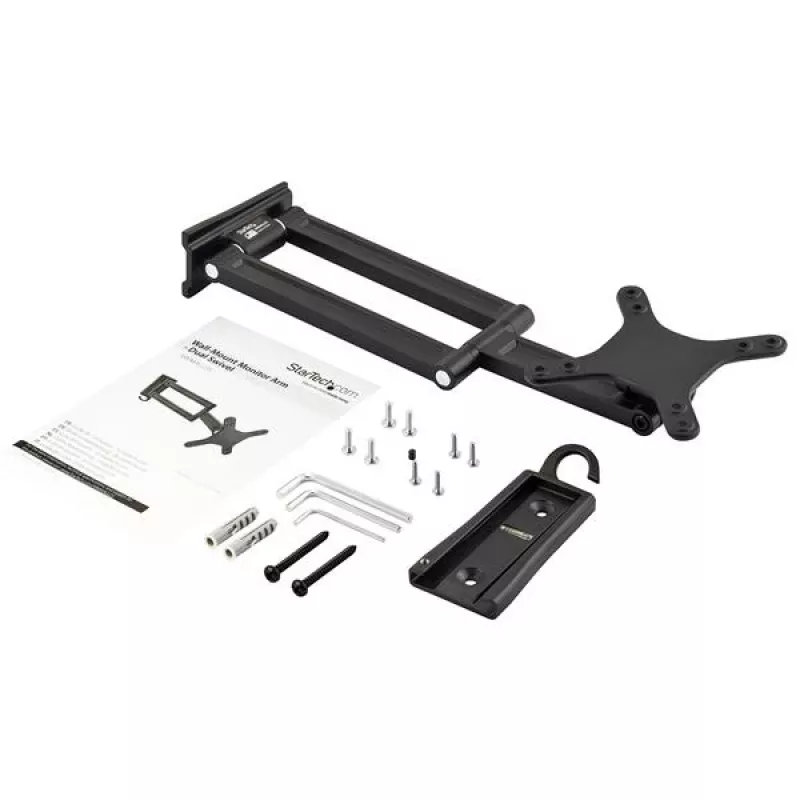Braço de monitor de montagem na parede StarTech.com – duplo articulado, 15 kg, 33 cm (13 polegadas), 68,6 cm (27 polegadas), 75 x 75 mm, 100 x 100 mm, preto