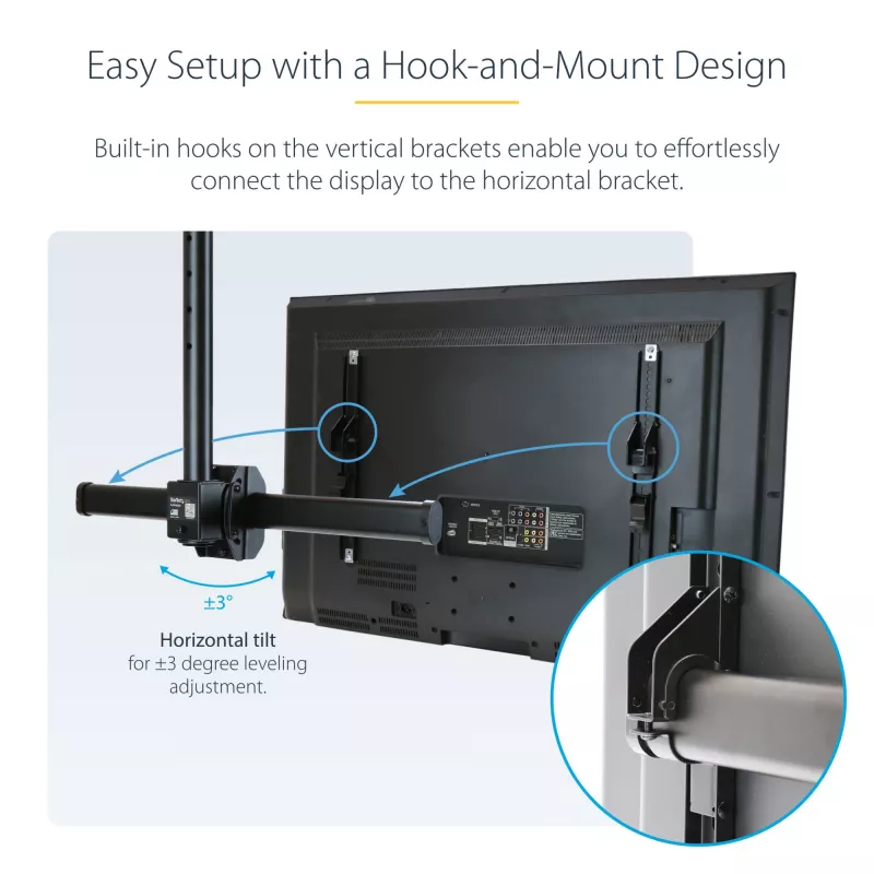 Suporte de teto para TV StarTech.com – suporte de suspensão universal totalmente articulado para um ecrã com mastro telescópico curto ajustável – inclinação/rotação – suporte VESA para ecrãs de 32–75 polegadas