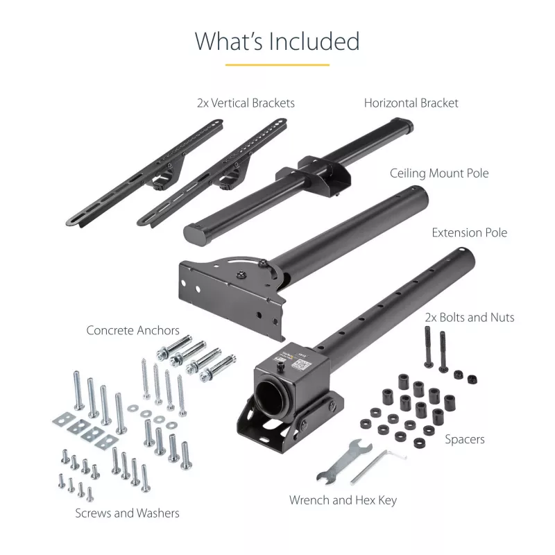 Suporte de teto para TV StarTech.com – suporte de suspensão universal totalmente articulado para um ecrã com mastro telescópico curto ajustável – inclinação/rotação – suporte VESA para ecrãs de 32–75 polegadas