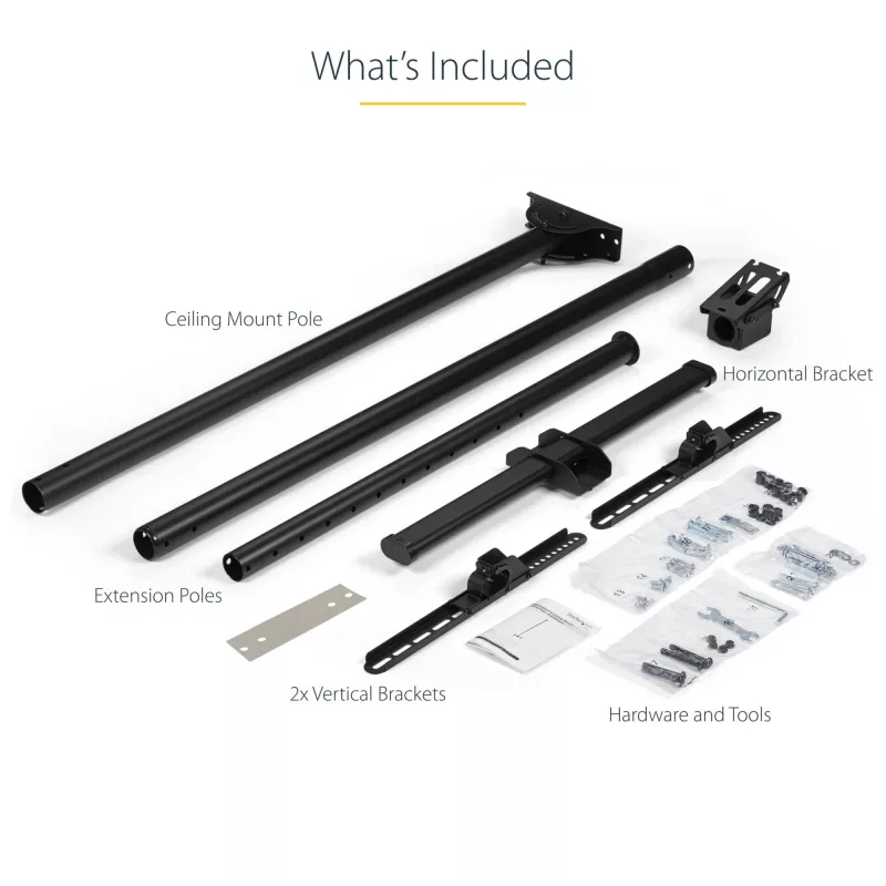 Suporte de teto para TV StarTech.com – suporte de suspensão universal totalmente articulado para um ecrã com mastro telescópico longo ajustável – inclinação/rotação – suporte VESA para ecrãs de 32–75 polegadas