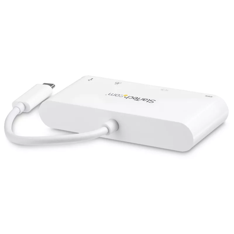 Adaptador multiportas USB-C StarTech.com – adaptador de vídeo USB-C para DVI-D (digital) com carregamento pass-through Power Delivery 60 W, GbE, USB-A – mini docking station portátil para portáteis USB Type-C/Thunderbolt 3