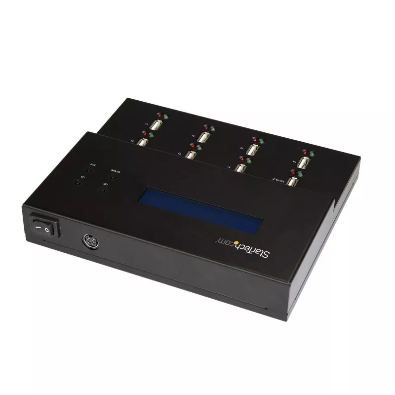 Duplicador e apagador de pen drives USB autónomo 1 para 7 StarTech.com, copiador de várias pen drives USB, cópia de sistema e ficheiros e de disco completo a 1,5 GB/min, apagamento simples e de 3 passagens, ecrã LCD – TAA