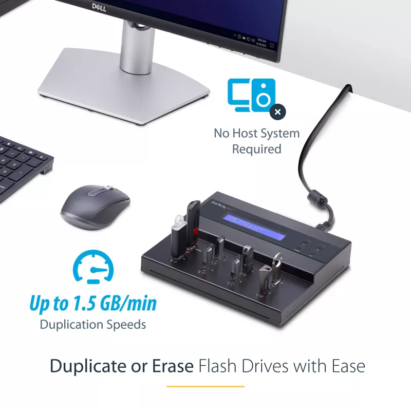 Duplicador e apagador de pen drives USB autónomo 1 para 7 StarTech.com, copiador de várias pen drives USB, cópia de sistema e ficheiros e de disco completo a 1,5 GB/min, apagamento simples e de 3 passagens, ecrã LCD – TAA