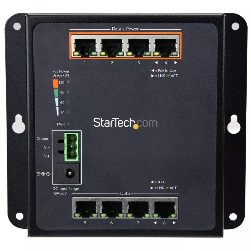 Switch PoE Gigabit Industrial de 8 portas StarTech.com – 4 x PoE+ 30W – Power Over Ethernet – switch gerido GbE Layer/L2 reforçado – switch de rede Gigabit robusto de alto desempenho IP-30/-40 °C a +75 °C – TAA