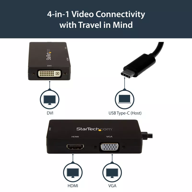 Adaptador de vídeo multiportas USB-C StarTech.com – 3 em 1 – 4K 30 Hz – preto