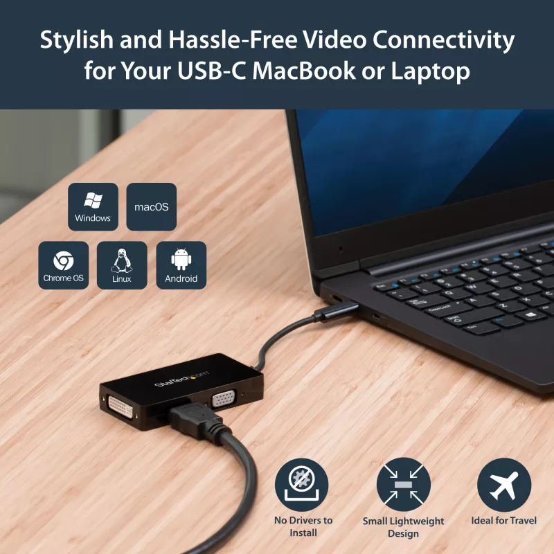 Adaptador de vídeo multiportas USB-C StarTech.com – 3 em 1 – 4K 30 Hz – preto