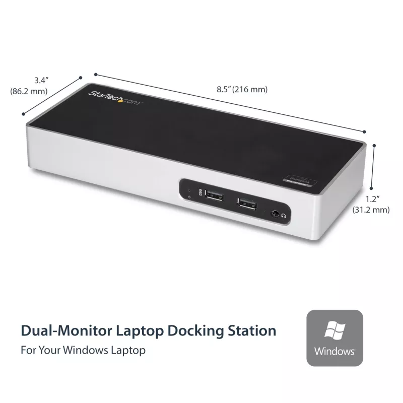Docking station USB 3.0 StarTech.com – docking station para portátil com monitor duplo com vídeo HDMI e DVI/VGA – hub USB 3.1 Gen 1 5 Gbps de 6 portas, GbE, áudio – dock universal Type-A – Windows e Mac
