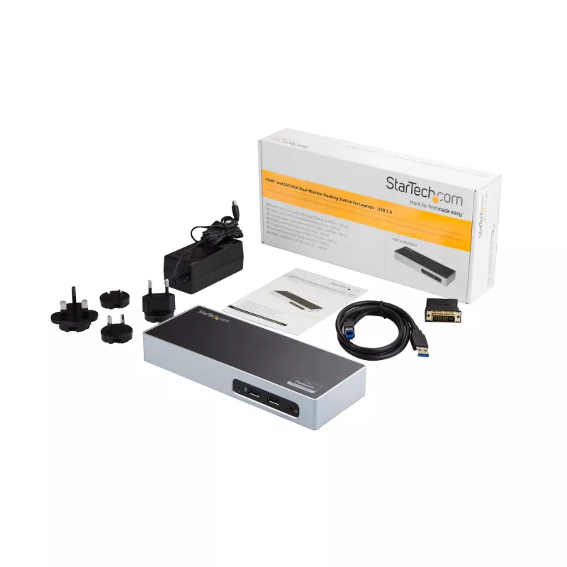 Docking station USB 3.0 StarTech.com – docking station para portátil com monitor duplo com vídeo HDMI e DVI/VGA – hub USB 3.1 Gen 1 5 Gbps de 6 portas, GbE, áudio – dock universal Type-A – Windows e Mac