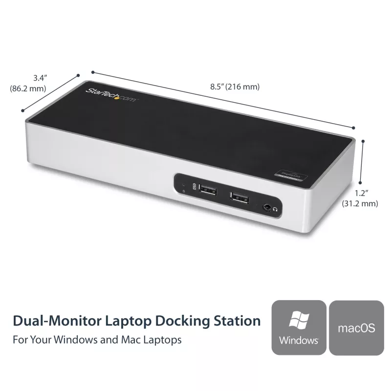 Docking station USB 3.0 StarTech.com – docking station para portátil com monitor duplo com vídeo HDMI e DVI/VGA – hub USB 3.1 Gen 1 5 Gbps de 6 portas, GbE, áudio – dock universal Type-A – Windows e Mac