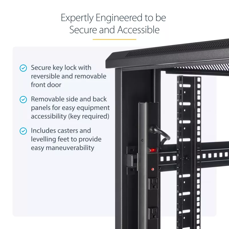 Armário de servidor 4 postes 42U StarTech.com, armário de dados 19 polegadas para montagem de equipamento de computador/AV/TI, caixa de armário de servidor com rodas, armazenamento de rede industrial completo