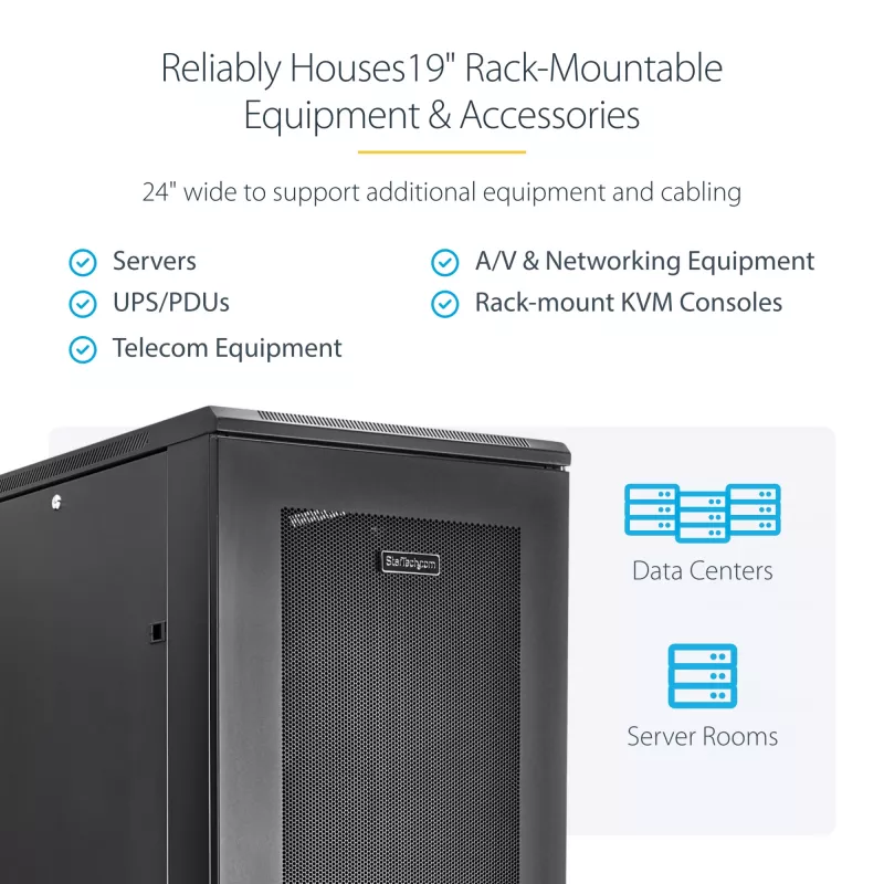 Armário de servidor 4 postes 42U StarTech.com, armário de dados 19 polegadas para montagem de equipamento de computador/AV/TI, caixa de armário de servidor com rodas, armazenamento de rede industrial completo