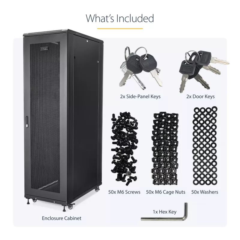 Armário de servidor 4 postes 42U StarTech.com, armário de dados 19 polegadas para montagem de equipamento de computador/AV/TI, caixa de armário de servidor com rodas, armazenamento de rede industrial completo