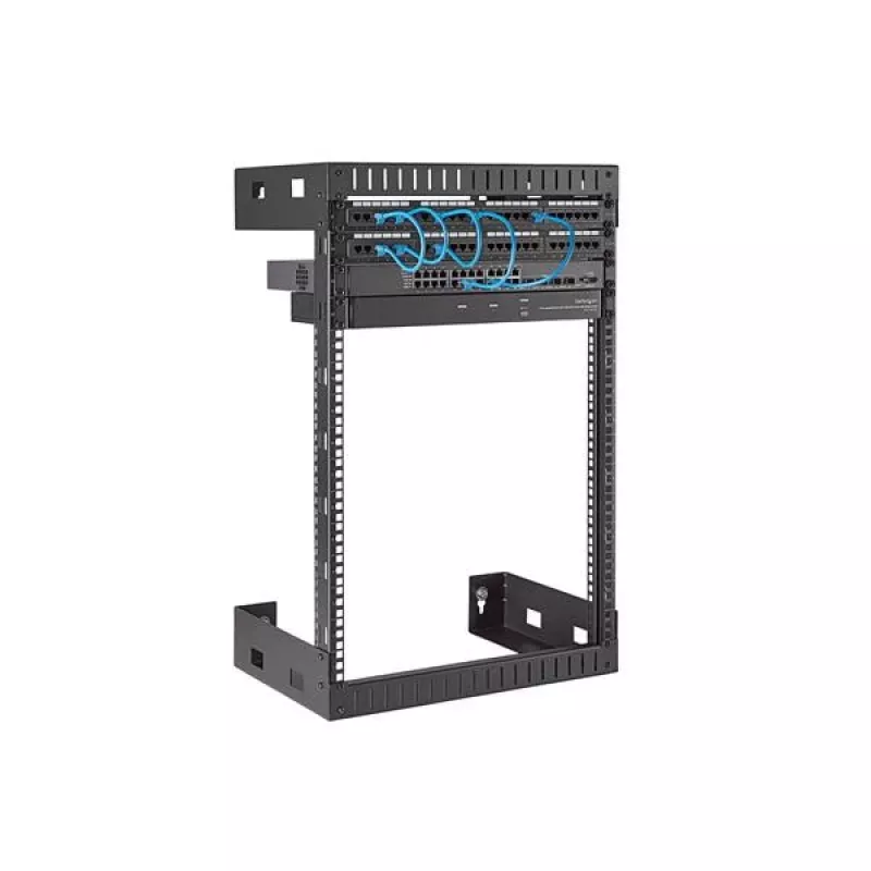 StarTech.com Rack de rede de parede 15U 19 polegadas – 12 polegadas de profundidade, rack de sala de servidores open-frame de 2 postes para equipamentos de dados/AV/IT/informática/painel de patch com porcas gaiola e parafusos, capacidade de carga 90 kg, Preto
