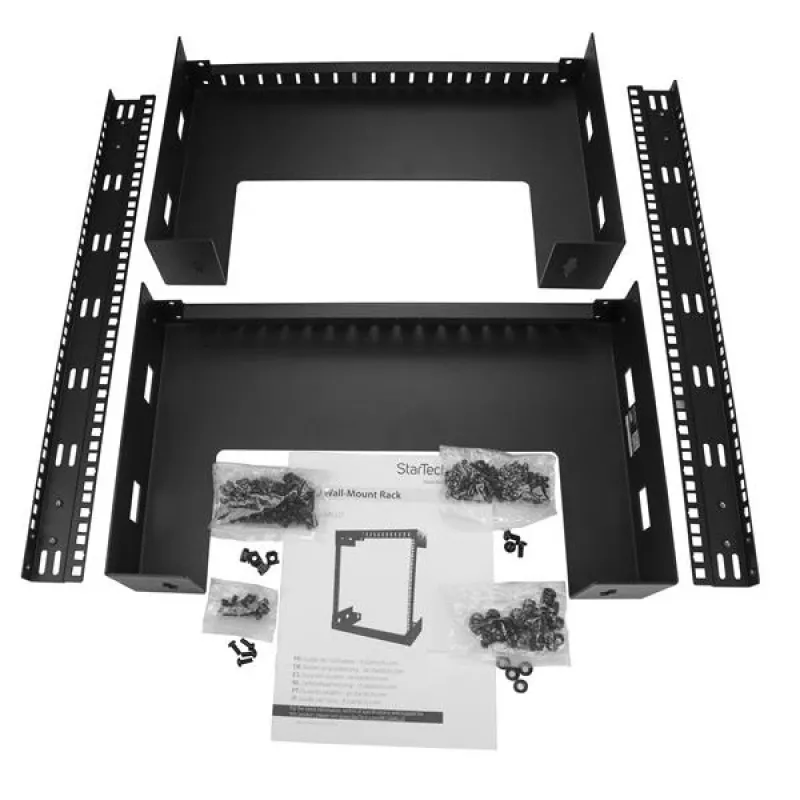 StarTech.com Rack de rede de parede 15U 19 polegadas – 12 polegadas de profundidade, rack de sala de servidores open-frame de 2 postes para equipamentos de dados/AV/IT/informática/painel de patch com porcas gaiola e parafusos, capacidade de carga 90 kg, Preto