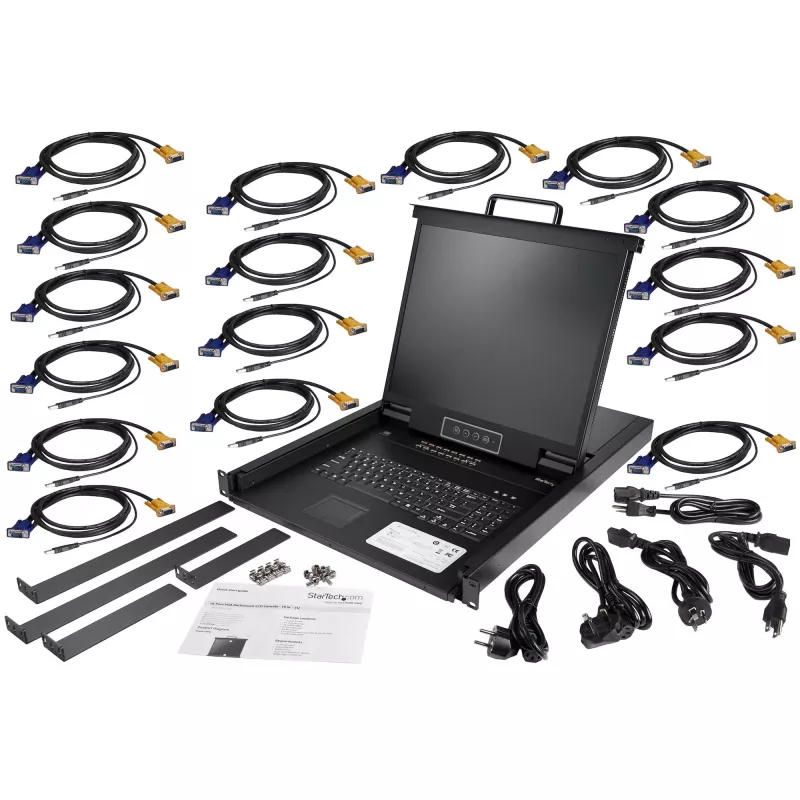 StarTech.com consola KVM de 16 portas para rack com cabos de 1,83 m – switch KVM integrado com monitor LCD de 19 polegadas – gaveta KVM LCD 1U completa – KVM OSD – durável, 50.000 horas de MTBF – suporte USB e VGA