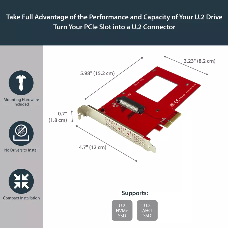 StarTech.com PEX4SFF8639 adaptador de U.2 para PCIe para SSD U.2 NVMe de 2,5 polegadas, SFF-8639, x4 PCIe 3.0