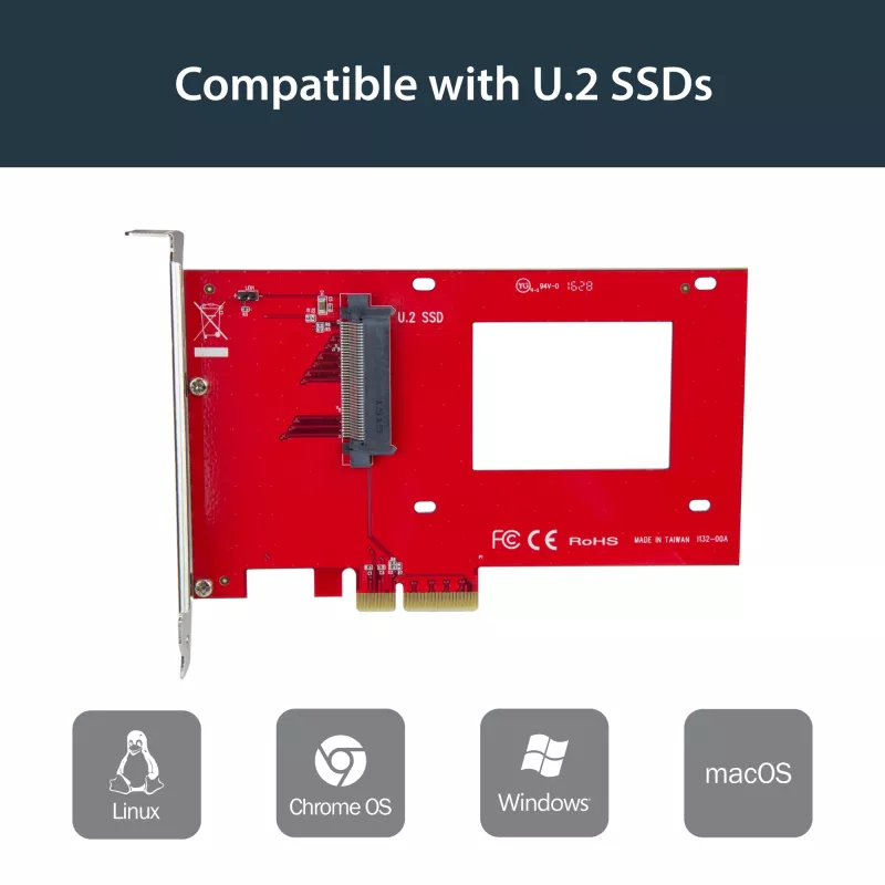 StarTech.com PEX4SFF8639 adaptador de U.2 para PCIe para SSD U.2 NVMe de 2,5 polegadas, SFF-8639, x4 PCIe 3.0