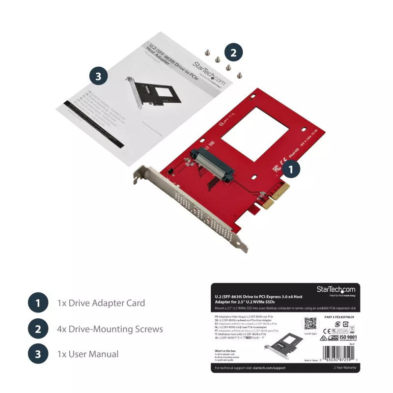 StarTech.com PEX4SFF8639 adaptador de U.2 para PCIe para SSD U.2 NVMe de 2,5 polegadas, SFF-8639, x4 PCIe 3.0