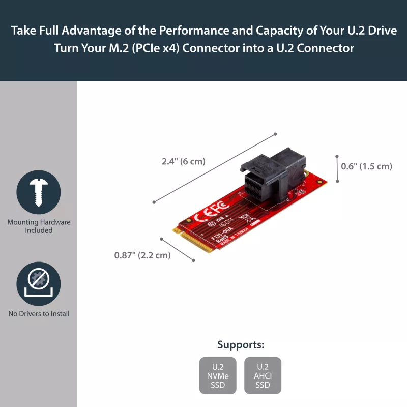 StarTech.com Placa adaptadora host U.2 (SFF-8643) para M.2 PCI Express 3.0 x4 para SSD U.2 NVMe de 2,5”