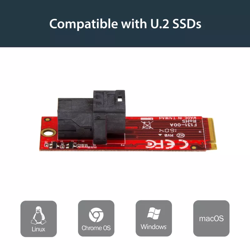 StarTech.com Placa adaptadora host U.2 (SFF-8643) para M.2 PCI Express 3.0 x4 para SSD U.2 NVMe de 2,5”