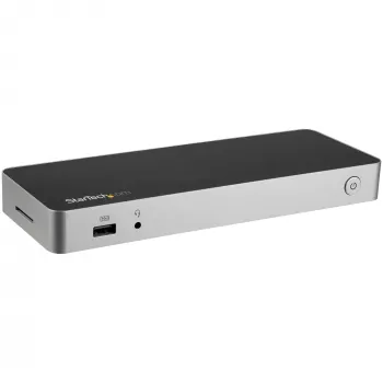 StarTech.com Dock USB-C – HDMI e DisplayPort para monitor duplo 4K 30 Hz – Docking station para portátil USB Type-C 60 W Power Delivery, SD, hub USB-A 3.0 de 4 portas, GbE, Áudio – Compatível com Thunderbolt 3