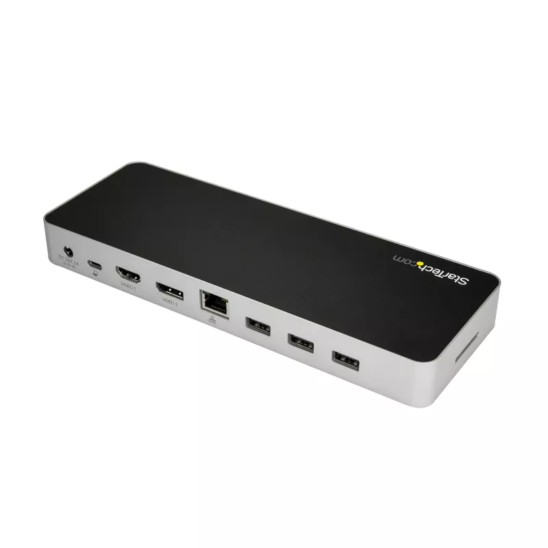 StarTech.com Dock USB-C – HDMI e DisplayPort para monitor duplo 4K 30 Hz – Docking station para portátil USB Type-C 60 W Power Delivery, SD, hub USB-A 3.0 de 4 portas, GbE, Áudio – Compatível com Thunderbolt 3