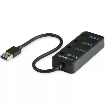 StarTech.com Hub USB 3.0 de 4 portas – USB-A para 4x USB 3.0 Tipo A com interruptores individuais de ligar/desligar por porta – SuperSpeed 5 Gbit/s USB 3.1/3.2 Gen 1 – alimentado por barramento USB – portátil – cabo fixo de 25 cm~Hub USB 3.0 de 4 portas – USB-A para 4x USB 3.0 Tipo A com interruptores individuais de ligar/desligar por porta – SuperSpeed USB 3.2 Gen 1 (5 Gbit/s) – alimentado por