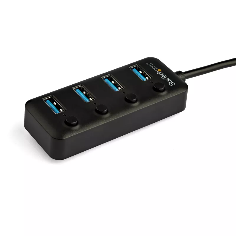 StarTech.com Hub USB-C de 4 portas – USB-C para 4x portas USB 3.0 Type-A com interruptores individuais de ligar/desligar – SuperSpeed 5 Gbit/s USB 3.1/3.2 Gen 1 – Alimentado por barramento USB – Portátil – Cabo fixo de 25 cm