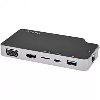 StarTech.com Adaptador Multiportas USB-C – USB-C para Vídeo HDMI 4K ou VGA com Passagem de Power Delivery 100W, Hub USB de 2 Portas 10Gbps, MicroSD, GbE – Mini Dock USB 3.1 Gen 2 Type-C de Viagem