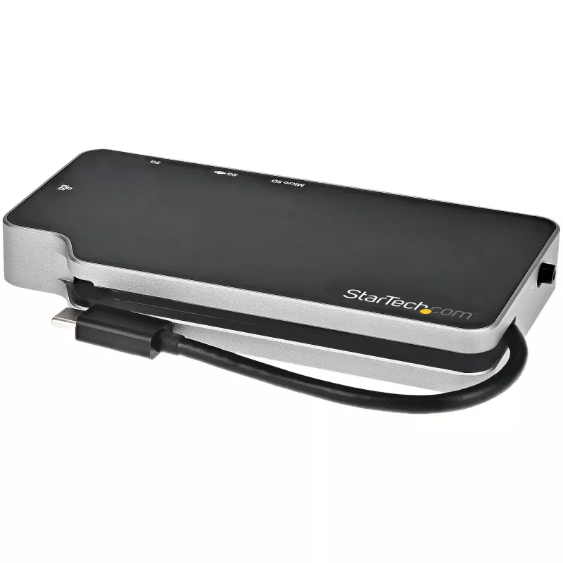 StarTech.com Adaptador Multiportas USB-C – USB-C para Vídeo HDMI 4K ou VGA com Passagem de Power Delivery 100W, Hub USB de 2 Portas 10Gbps, MicroSD, GbE – Mini Dock USB 3.1 Gen 2 Type-C de Viagem